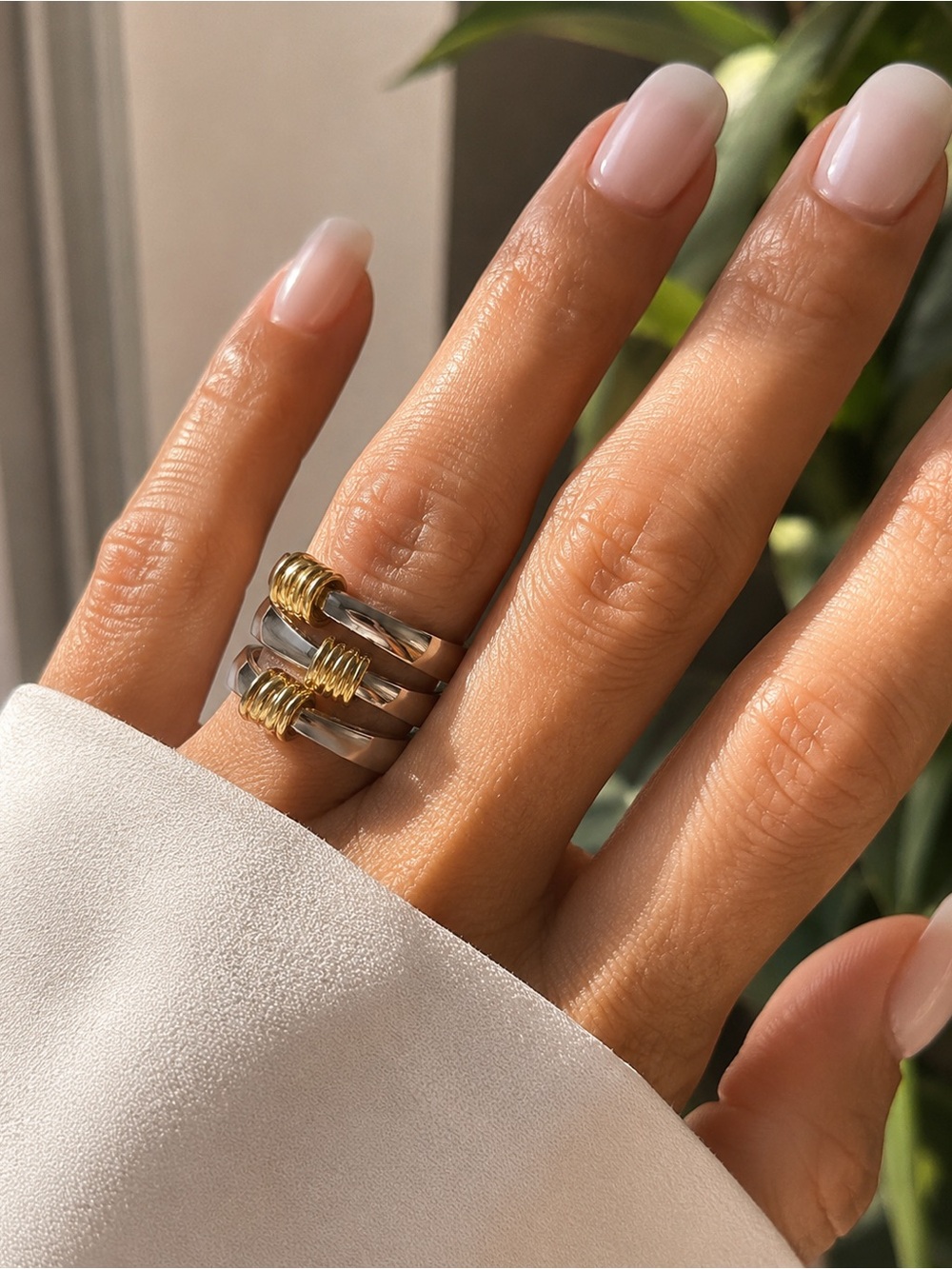 Anthropologie Two-Tone Knot Stack Rings in Gold and Silver